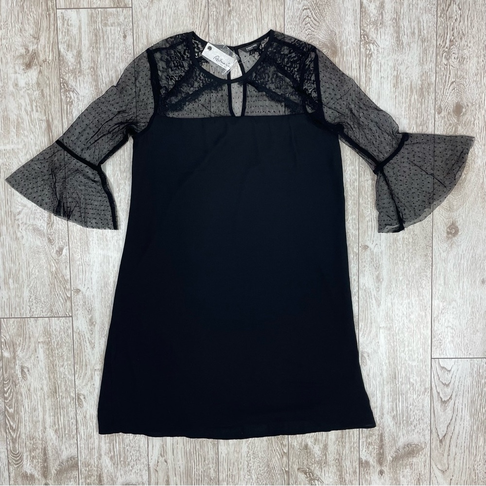 Reitmans S Black Mesh Sleeve Little Black Cocktail Black Evening Dress